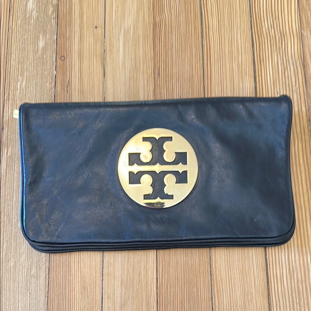 Tory Burch Black Clutch with Gold Logo